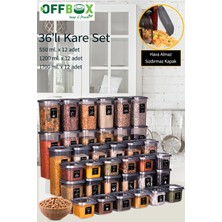 OFFBOX SET-36K 36 Lı Kare Erzak Bakliyat Saklama Kabı Seti 0,55-1,2-1,7 Litre 20 Etiket Hediyeli