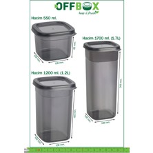 OFFBOX SET-36K 36 Lı Kare Erzak Bakliyat Saklama Kabı Seti 0,55-1,2-1,7 Litre 20 Etiket Hediyeli