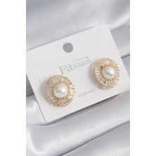 Clariss Pirinç Gold Renk Zirkon Taşlı Incili Kadın Küpe