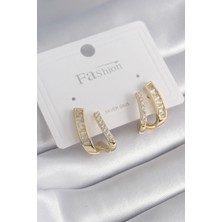 Çarşı Point Pirinç Gold Renk Zirkon Taşlı Kadın Küpe