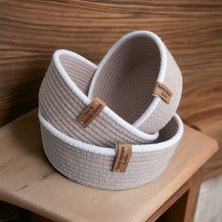 Home Decors By Özlem 3'lü Ekru Bej Sepet Takımı Düzenleyici Saklama Kutusu Organizer Hediyelik El Emeği Salon Mutfak