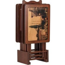 Masifart Çanta Zigon Sehpa Resimli Desenli 4`lü Ceviz