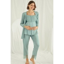 Monamise 18468 Hamile Lohusa Sabahlıklı Pijama Takımı -Yeşil
