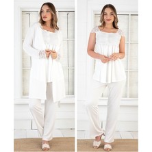 Duchesse 3200 Hamile Lohusa Sabahlıklı Pijama Takım-Ekru