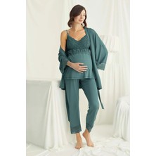 Monamise 18523 Hamile Lohusa Sabahlıklı Pijama Takım-Yeşil