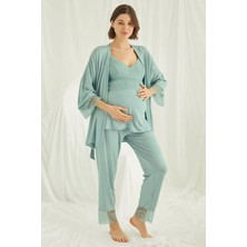 Monamise 18469 Hamile Lohusa Sabahlıklı Pijama Takımı-Yeşil