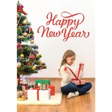 Eyba Sticker Happy New Year Temalı Vitrin Cam Sticker Dekorasyon 90 x 50 Model 3 Kırmızı
