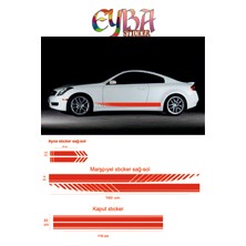 Eyba Sticker Marşpiyel,kaput,yan Ayna Oto Sticker - Araba Sticker - 5 Parça- 180X10 CM,90X20CM,20X2,5CM Sport 3