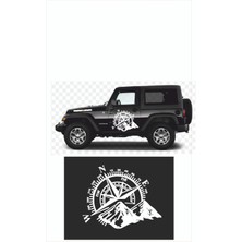 Pusula Dağ Off Road Araba Sticker, 50 x 40 cm Beyaz Oto Sticker