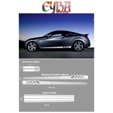 Marşpiyel,kaput,yan Ayna Oto Sticker - Araba Sticker - 5 Parça- 180X10 CM,90X20CM,20X2,5CM Sport1