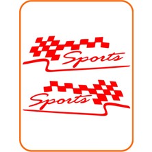 2 Adet Sports Far Üstü Veya Kaporta Sticker - Sağ ve Sol 30X10 cm Kırmızı