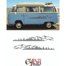 Eyba Sticker 100X17 cm 2 Adet Dağ Manzara Off Road Kamp Sticker Oto Sticker Araba Sticker Karavan Sticker
