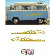 Eyba Sticker 100X17 cm 2 Adet Dağ Manzara Off Road Kamp Sticker Oto Sticker Araba Sticker Karavan Sticker