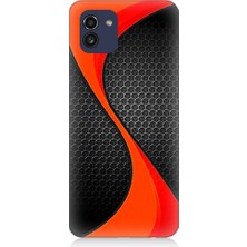 Teknomeg Samsung Galaxy A03 Uyumlu Turuncu Siyah Karbon Desenli Silikon Kılıf