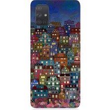 Teknomeg Samsung Galaxy A51 Uyumlu Minyatür Evler ve Gece Desenli Silikon Kılıf