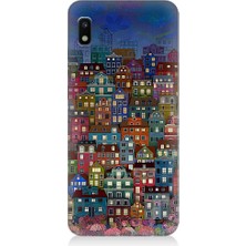 Teknomeg Samsung Galaxy A10 Uyumlu Minyatür Evler ve Gece Desenli Silikon Kılıf