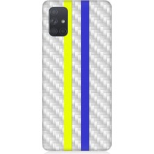 Teknomeg Samsung Galaxy A51 Uyumlu Sarı Lacivert Metal Motif Desenli Silikon Kılıf