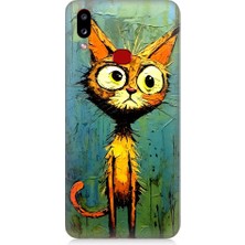 Teknomeg Samsung Galaxy A10S Uyumlu Meraklı Şapşik Kedi Desenli Silikon Kılıf
