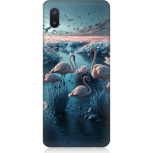 Teknomeg Samsung Galaxy A02 Uyumlu Pembe Filamingolar Desenli Silikon Kılıf