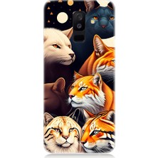 Teknomeg Samsung Galaxy A6 Plus Uyumlu Renki Kedi Türleri Desenli Silikon Kılıf