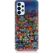 Teknomeg Samsung Galaxy A23 Uyumlu Minyatür Evler ve Gece Desenli Silikon Kılıf