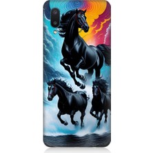 Teknomeg Samsung Galaxy A02 Uyumlu Siyah Atlar Desenli Silikon Kılıf