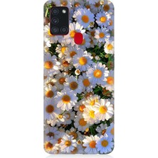 Teknomeg Samsung Galaxy A21S Uyumlu Beyaz Papatyalar Desenli Silikon Kılıf