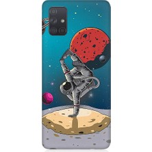 Teknomeg Samsung Galaxy A71 Uyumlu Break Dans Yapan Astronot Desenli Silikon Kılıf