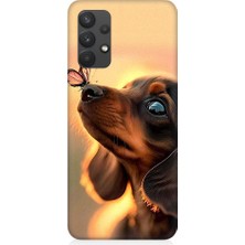 Teknomeg Samsung Galaxy A32 Uyumlu Sevimli Köpek ve Kelebek Desenli Silikon Kılıf