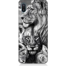 Teknomeg Samsung Galaxy A02 Uyumlu Siyah Beyaz Aslan Ailesi Desenli Silikon Kılıf