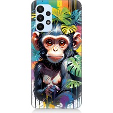 Teknomeg Samsung Galaxy A53 Uyumlu Sevimli Maymun ve Yapraklar Desenli Silikon Kılıf