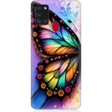 Teknomeg Samsung Galaxy A21S Uyumlu Renkli Kanatlı Kelebek Desenli Silikon Kılıf