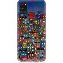Teknomeg Samsung Galaxy A21S Uyumlu Minyatür Evler ve Gece Desenli Silikon Kılıf