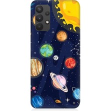Teknomeg Samsung Galaxy A32 Uyumlu Gezegenler ve Yıldız Haritası Desenli Silikon Kılıf