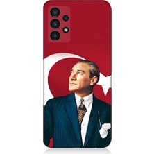 Teknomeg Samsung Galaxy A13 Uyumlu Mustafa Kemal Atatürk ve Bayrak Desenli Silikon Kılıf