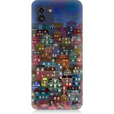 Teknomeg Samsung Galaxy A03 Uyumlu Minyatür Evler ve Gece Desenli Silikon Kılıf