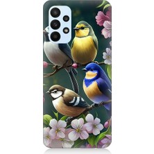 Teknomeg Samsung Galaxy A23 Uyumlu Mavi Sarı ve Siyah Başlı Kuşlar Desenli Silikon Kılıf