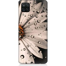 Teknomeg Samsung Galaxy A12 Uyumlu Papatya ve Su Damlaları Desenli Silikon Kılıf