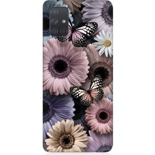 Teknomeg Samsung Galaxy A71 Uyumlu Pastel Renkli Çiçekler ve Kelebekler Desenli Silikon Kılıf