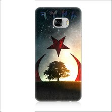 Teknomeg Samsung Galaxy C5 Uyumlu Göktürkçe Türk ve Ağaç Bayrak Desenli Silikon Kılıf