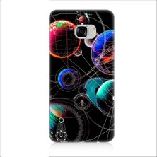 Teknomeg Samsung Galaxy C7 Uyumlu Sci Fi Gezegenler ve Vektörler Desenli Silikon Kılıf