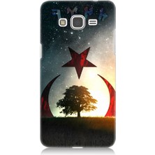 Teknomeg Samsung Galaxy Grand Prime Uyumlu Göktürkçe Türk ve Ağaç Bayrak Desenli Silikon Kılıf