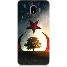 Teknomeg Samsung Galaxy J2 Pro Uyumlu Göktürkçe Türk ve Ağaç Bayrak Desenli Silikon Kılıf