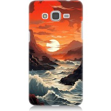 Teknomeg Samsung Galaxy Grand Prime Uyumlu Deniz Dağ ve Gün Batımı Desenli Silikon Kılıf