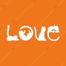 Emach Dizayn Kedi Figürlü Love Yazısı Duvar Dekorasyon