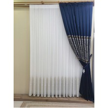 Perhal Keten Titi Zemin Üzeri Altın Gold Işlemeli 1-3 Sık Pile Salon Tül Perde,1. Sınıf Kaliteli Tül Perde