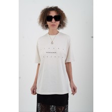 Zelish My Sister Krem Arkası Çiçek Baskılı Oversize Tshirt