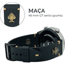 Minval Huawei Watch Maça Deri Kordon GT4 GT3 Pro Elite Active GT2 Pro e 46mm uyumlu Kadın Erkek için Uniseks El Yapımı Siyah 22mm Akıllı Pimli Saat Kayışı ve Charm