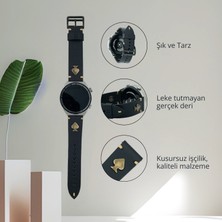 Minval Huawei Watch Maça Deri Kordon GT4 GT3 Pro Elite Active GT2 Pro e 46mm uyumlu Kadın Erkek için Uniseks El Yapımı Siyah 22mm Akıllı Pimli Saat Kayışı ve Charm