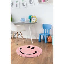 Miqna Studio Gülen Yüz Emoji Halı, El Yapımı, Yıkanabilir, Kaymaz Taban, Yuvarlak, Dekoratif, Hediye, 90X90 cm